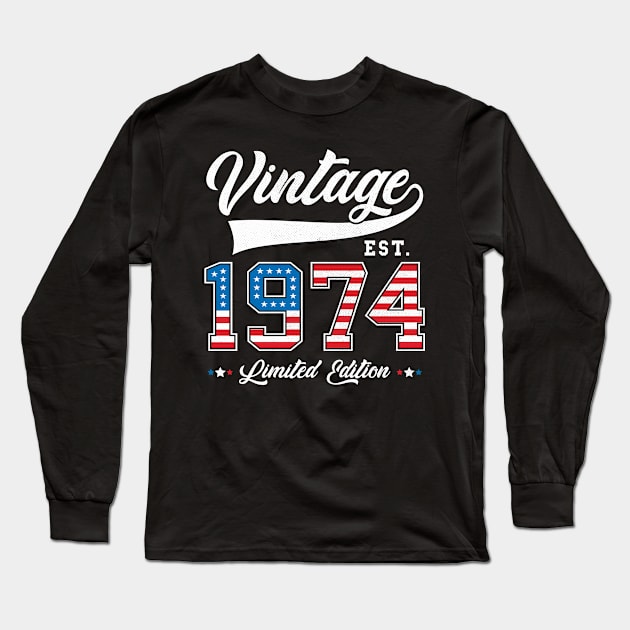 49th Birthday Patriotic Vintage 1974 USA Flag 4th of July Long Sleeve T-Shirt by BramCrye